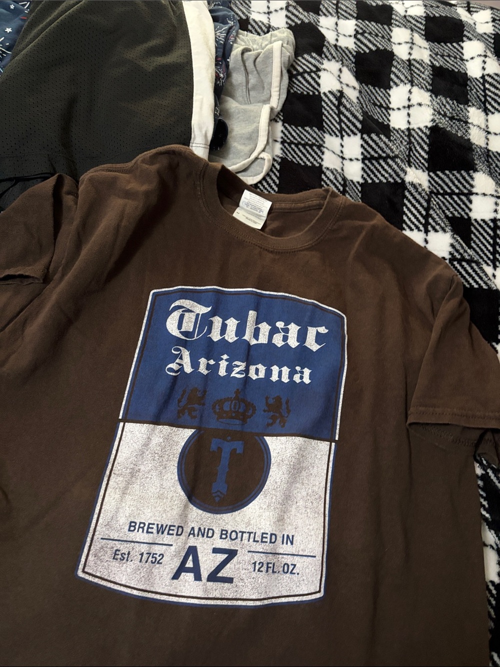 Gildan Brown Tubac Arizona Graphic Tee with Blue & White Print